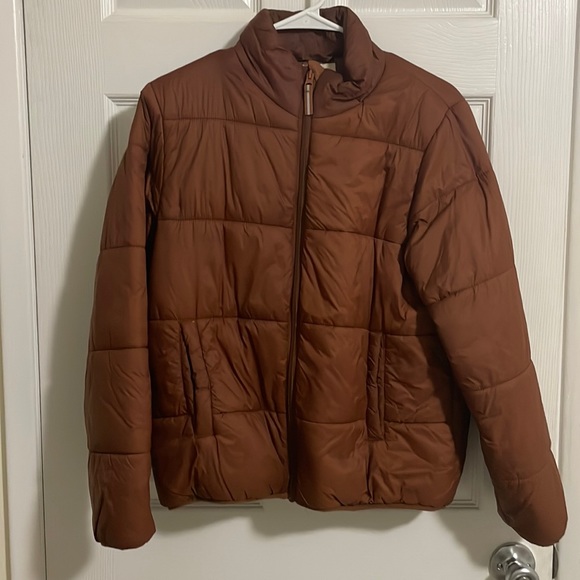 Leather tan puffer jacket size s - Picture 1 of 3